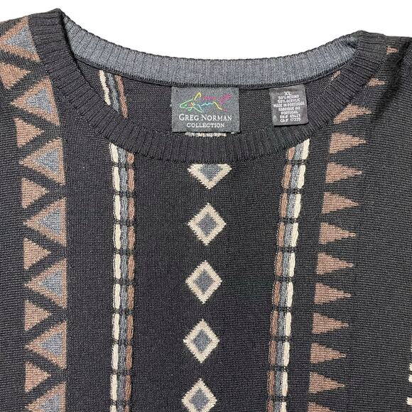 Greg Norman Crewneck Sweater Merino Wool Blend Geometric Black Brown - Size XL - Picture 2 of 9